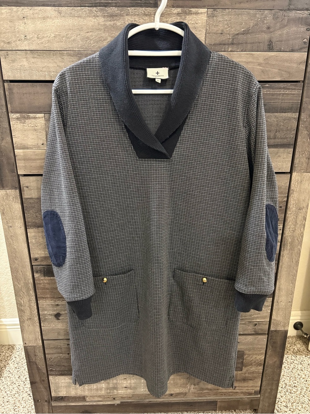 Tuckernuck Grey Micro Check Shawl Collar Shift Dress XL